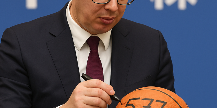 Vučić u Kini ostavio autogram na košarkaškoj lopti brojem 577