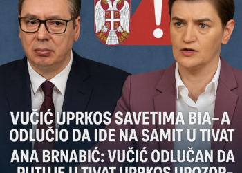 Vučić uprkos savetima BIA-a odlučio da ide na Samit u Tivat Ana Brnabić: Vučić odlučan da putuje u Tivat uprkos upozorenju na bezbednosni rizik 1 Vučić uprkos savetima BIA-a odlučio da ide na Samit u Tivat Ana Brnabić: Vučić odlučan da putuje u Tivat uprkos upozorenju na bezbednosni rizik