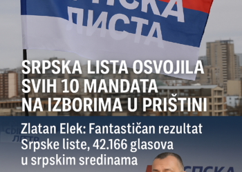 Srpska lista osvojila svih 10 mandata na izborima u Prištini Zlatan Elek: Fantastičan rezultat Srpske liste, 42.166 glasova u srpskim sredinama