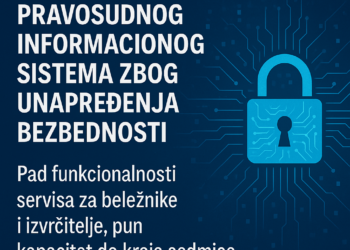 Ograničenja u radu Pravosudnog informacionog sistema zbog unapređenja bezbednosti Pad funkcionalnosti servisa za beležnike i izvršitelje, pun kapacitet do kraja sedmice