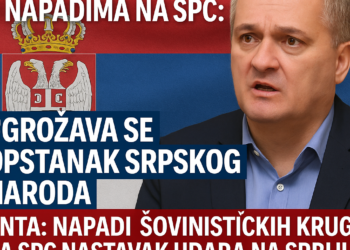 Miodrag Linta o napadima na SPC: Ugrožava se opstanak srpskog naroda Linta: Napadi šovinističkih krugova na SPC nastavak udara na Srbiju i srpski narodi 3 Miodrag Linta o napadima na SPC: Ugrožava se opstanak srpskog naroda Linta: Napadi šovinističkih krugova na SPC nastavak udara na Srbiju i srpski narodi